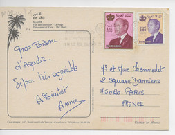 MAROC 1986 / 2 Timbres Hassan II Sur CPM D'AGADIR - La Plage - Morocco (1956-...)
