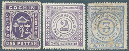 INDIA-INDIAN- INDIEN ESTATES PRINCIPES OF THE COCHIN ANCHAL , 1 & 2 PUTTANS Mint + 3 PIES Used - Cochin
