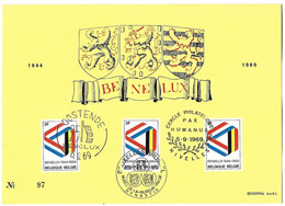 Belgique - 06 09 1969 - Yvert 1500 - 25 Ans Bénélux - Cad Ostende Bruxelles Nivelles - Encart Numéroté - Lettres & Documents