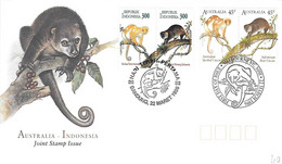 AUSTRALIE INDONESIE - Emission Commune 1er Jour 22 Mars 1996 - Marsupiaux Cuscus Bear Australian Spotted - - Lettres & Documents