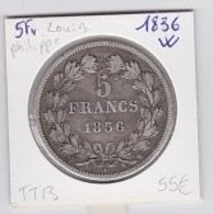 5 Frs 1836W Louis Philippe Tête Laurée  Argent - 5 Francs