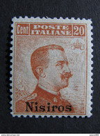 ITALIA Colonie Egeo Nisiro-1917- "Italia Sopr." C. 20 Senza Filigrana MH* (descrizione) - Egeo (Nisiro)