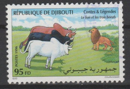 Djibouti Dschibuti 1996 Mi. 627 Obl. Contes Et Légendes Lion Et Trois Boeufs Feline Faune Fauna RARE - Yibuti (1977-...)