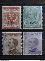 ITALIA Colonie Egeo Cos-1912- "Italia Sopr." 4 Val. MH* (descrizione) - Egeo (Coo)