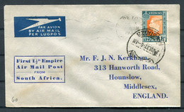 1937 South Africa First Flat Rate Empire Air Mail Post Rate Flight EAMS Cover. Capetown - England - Airmail