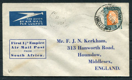 1937 South Africa First Flat Rate Empire Air Mail Post Rate Flight EAMS Cover. Capetown - England - Posta Aerea