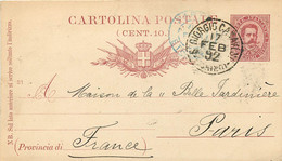 Entier Postal De 1892 De San Giorgio Canavese Pour Paris - Stamped Stationery