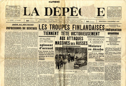 LA DEPECHE GUERRE 39  45  DECEMBRE 1939  -  LES TROUPES FINLANDAISES TIENNENT TETE AUX RUSSES -  STALINE ET HITLER AGISS - Guerra 1939-45