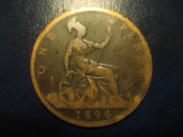 One Penny 1894 Queen Victoria Bronze Coin UK England Great Britain - Otros & Sin Clasificación