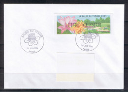 ATM, LISA1, PLI LETTRE 0.75 EUR, Salon Du Timbre 2004. Fleurs, Lotus, Dalhia, Parc Floral, Paris Vincennes - 1999-2009 Illustrated Franking Labels