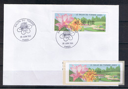 ATM, LISA1, PLI  0.50 EUR, RECU, Salon Du Timbre 2004. Fleurs, Lotus, Dalhia, Parc Floral, Paris Vincennes - 1999-2009 Illustrated Franking Labels