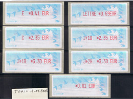 7 ATMs, LISA1,TARIFS DU 01/01/2002 AU 2/04/2002, E 0.41/LETTRE 0.69/ C 2.35/ J+1D 2.35/J+1R 3.30/ J+2N 3.30EUR. - 1999-2009 Illustrated Franking Labels