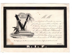 1 Carte De Décès  Monsieur Charles Alexandre De Meulemeester  1842 Eglise De St. Bavon  Lith. Jacqmain  19x13,5 Cm - Porcelaine