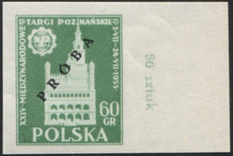 1955 Poland, Mi 915/916 Proof Of Colour, Guarantee Korszeń, City Hall Architecture Poznań International Fair MNH** P30 - Ensayos & Reimpresiones