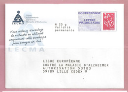 France, Prêt à Poster Réponse, Postréponse, 3734A, Lecma, Ligue Euro Contre La Maladie D'Alzheimer, Marianne De Lamouche - Prêts-à-poster:Answer/Lamouche