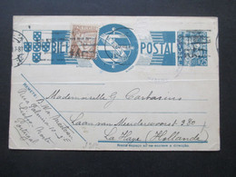 Portugal 1940 Ganzsache P 83 Mit Zusatzfrankatur Nach Holland Mit Zensur Der Wehrmacht - Postal Stationery