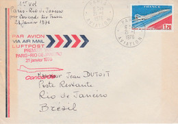 1 ER VOL CONCORDE AIR FRANCE PARIS-RIO DE JANEIRO 1976 - Commemorative Postmarks