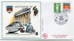 FRANCE ENVELOPPE 1er JOUR DU SALON PHILATELIQUE "AQUITAINE 90"  AVEC LE FEUILLET-SOUVENIR 12 AQUITAINE 90 + OBL ILL..... - CNEP