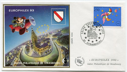 FRANCE ENVELOPPE 1er JOUR DU SALON PHILATELIQUE DE STRASBOURG AVEC LE FEUILLET-SOUVENIR 17 EUROPHILEX 93 + OBL ILL..... - Disney