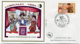 FRANCE ENVELOPPE 1er JOUR DU SALON PHILATELIQUE DE LYON-VILLEURBANNE AVEC LE FEUILLET-SOUVENIR 18 "LUGDUNUM 1994"   +... - CNEP