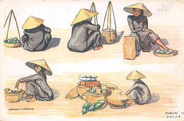 Asie. Viêt-Nam :Tonkin:     Un Marchand Annamite A Dalat Carte Dessinée  Par Régnault Sarasin    (voir Scan) - Vietnam
