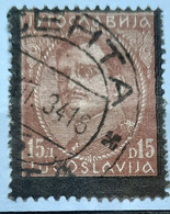 KING ALEXANDER-15 D-BLACK OVERPRINT-POSTMARK SENTA- VOJVODINA- SERBIA- YUGOSLAVIA-1934 - Gebraucht