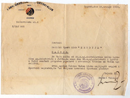Kingdom Yugoslavia; Croatia; 1. Hrvatski Građanski športski Klub Zagreb; Addressed To Našice Krndija Club - Documentos Históricos