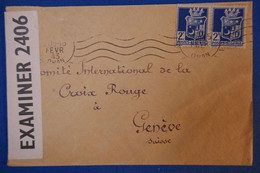 425 ALGERIE BELLE LETTRE CENSUREE 1943 RARE POUR GENEVE SUISSE + BELLE PAIRE +CACHETS DIVERS - Covers & Documents