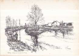 Dépt 77 - VILLENOY - Écluse Sur Le Canal De L'Ourcq - (pêcheurs) - Gravure 20 X 28 Cm - Villenoy