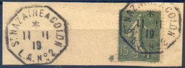 France N°130 Sur Fragment, TAD St NAZAIRE à COLON L.A.N°2 - 11.11.1919 - (F1888) - 1877-1920: Periodo Semi Moderno