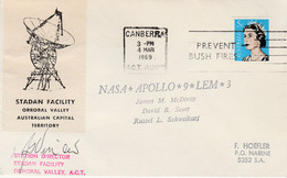 N°1076 N -lettre (cover) -Apollo 9 -Nasa -Lem 3 -Stadan Facility- Signature Directeur Station- - Océanie