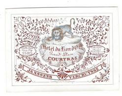 1 Carte Visite   Hotel Du Lion D'Or Grand Place Courtrai  Postes Aux Cheveaux  Janssens Vercruysse  Kortrijk  12 X9,5 Cm - Porcelana