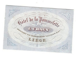 1845 Litho Handpers  Hôtel De La Pommelette L. Ubags Joignant Les Messageries Van Gend & Cie Liège    9,5 X6,5 Cm - Porcelaine