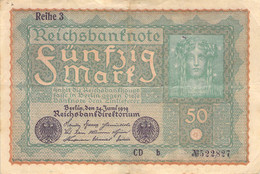 50 Mark 1919 VF/F (III) Reihe 3 CD B Nr.522827 - 50 Mark