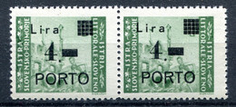 Z2255 ITALIA OCCUPAZIONI ISTRIA Litorale Sloveno 1946 Segnatasse 4 L., MNH**, Sassone N. 10a + 10, Coppia Varietà + Norm - Occup. Iugoslava: Litorale Sloveno