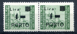 Z2255 ITALIA OCCUPAZIONI ISTRIA Litorale Sloveno 1946 Segnatasse 4 L., MNH**, Sassone N. 10a + 10, Coppia Varietà + Norm - Yugoslavian Occ.: Slovenian Shore