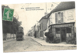 CPA 92 GENNEVILLIERS RUE DE PARIS PROLONGEE TRAMWAY CAFE TERMINUS BIERE DU LION RARE BELLE CARTE !! - Gennevilliers