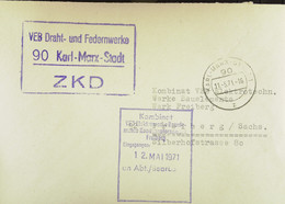 Fern-Brf Mit Rotem ZKD-Kastenst "VEB Draht- Und Federnwerke 90 Karl-Marx-Stadt" 11.5.71 An Kombinat VEB Elektro Freiberg - Centrale Postdienst