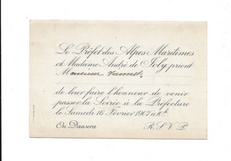 1907 PREFET DES ALPES MARITIMES ET MME DE JOLY - A M. VIENNET - CARTON D INVITATION SOIREE PREFECTURE - Documenti Storici