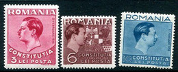 ROMANIA 1938 Union Of Provinces LHM / *.  Michel 549-51 - Neufs