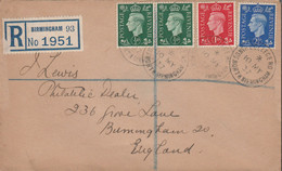 Great Britain 1937 KG6 1/2d (2), 1d & 2.5d On Reg Envelope With First Day Cancels. See Details - Cartas & Documentos