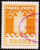 1937. PAKKE PORTO. 1 Kr. Yellow. Andreasen & Lachmann Litho. Perf. 11. GRØNLANDS STYR... (Michel 14) - JF411025 - Paketmarken