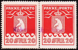 1916. PAKKE PORTO. 20 øre Red. Thiele. Perf 11 ½. Pair Beautiful Cancelled Kolonien J... (Michel 9A) - JF411031 - Spoorwegzegels