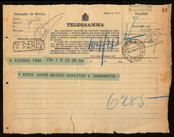 1908 Telegrama / Telegraphe / Telegramme  PORTUGAL - Brieven En Documenten