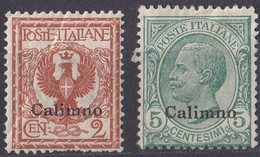 CALIMNO - 1912 - Lotto Comprendente 2 Valori: Unificato 1 MH Di Seconda Scelta E 2 Non Timbrato E Senza Gomma. - Egée (Calino)