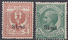 SIMI - 1912 - Lotto Comprendente 2 Valori Nuovi Non Timbrati E Non Gommati: Unificato 1 E 2. - Aegean (Simi)