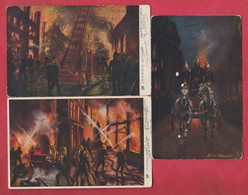 Sapeurs-Pompiers Anglais / English Firefighter - 3 Postcards / 3 Cartes Postales -1904 ( Voir Verso /see Always Reverse) - Sapeurs-Pompiers