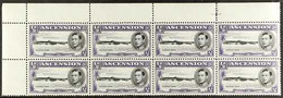 1944 ½d Black And Bluish Violet, Upper Left Corner Horizontal Block Of Eight, Row 2/3 Showing Long Centre Bar To "E", SG - Ascension