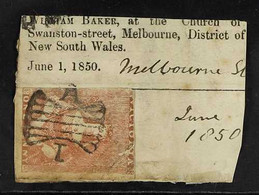 VICTORIA 1850 1d Pale Red-brown 'half-length' (SG 5a) Faults, Tied To Partial Printed Receipt Dated 'June 1, 1850.' By M - Other & Unclassified