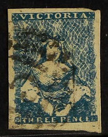 VICTORIA 1850-53 3d Deep Blue Shade 2nd State 'Half Length', SG 7, Very Fine Used With 4 Margins & "5" Numeral Cancellat - Altri & Non Classificati